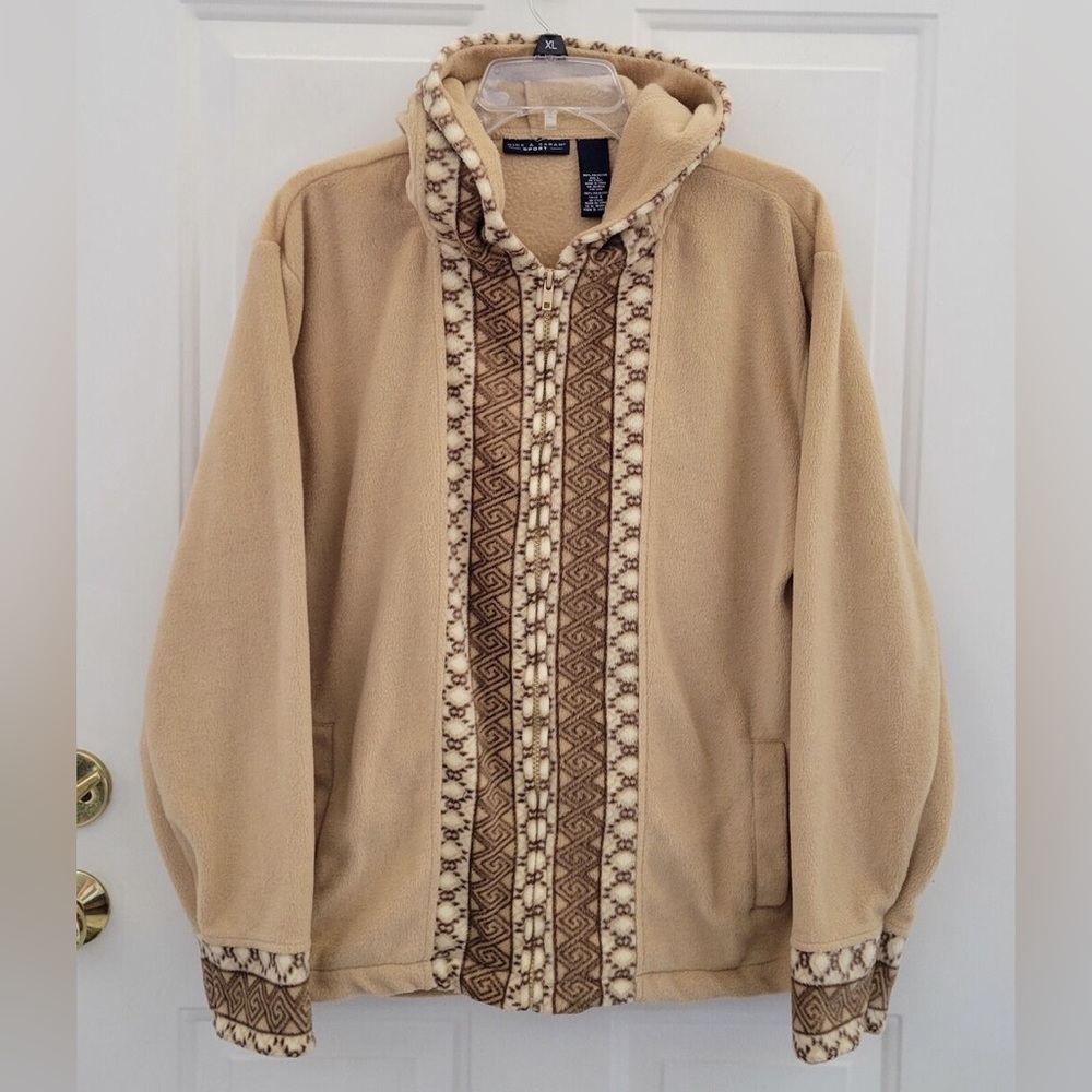 Aztec print tan fleece jacket with hood